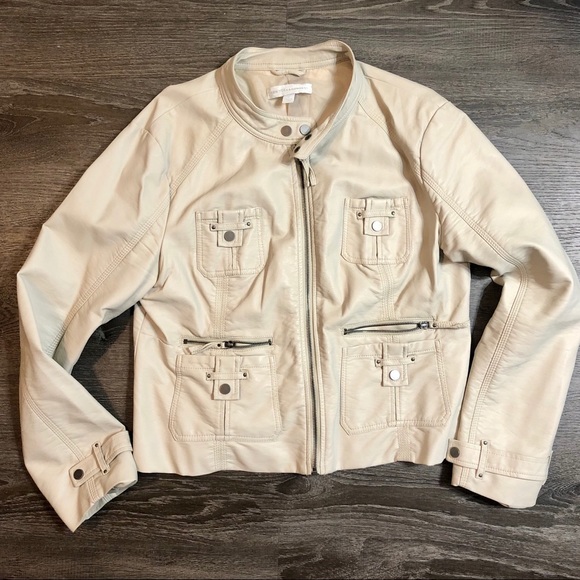 New York & Company Jackets & Blazers - 😎 Vegan Leather Moto Jacket in Cream 😎